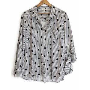 womens 2xl como blu tab sleeve shirt blouse polka dot  gray black top